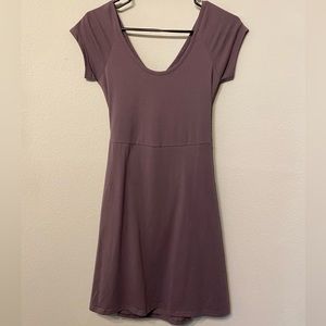 NWOT Pact Fit and Flare Crossback Cutout Mini Dress Purple S Organic Cotton
